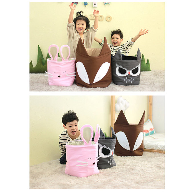 [正韓Hello HiZoo] 純手工製動物造型多功能收納籃 (摺疊收納箱/收納桶/置物籃/收納箱)-狐狸-HH048