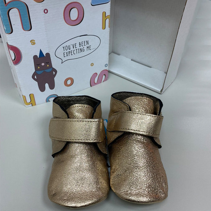 【福利品】英國 shooshoos 健康無毒真皮手工學步鞋/嬰兒鞋_ 素面金 (SS103176) (A-52)