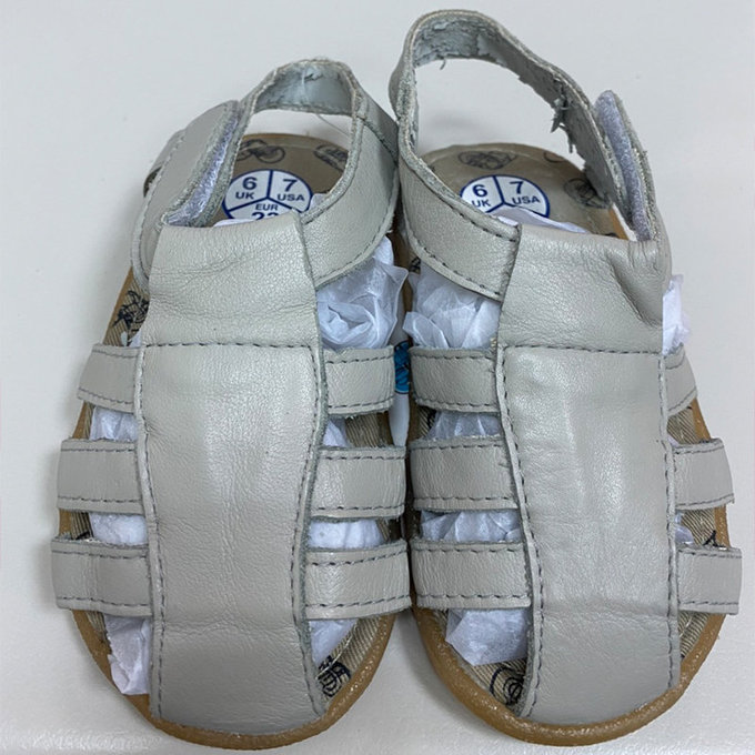 【福利品】英國 shooshoos 安全無毒真皮手工涼鞋/童鞋_灰色羅馬涼鞋_101090  (B-54)