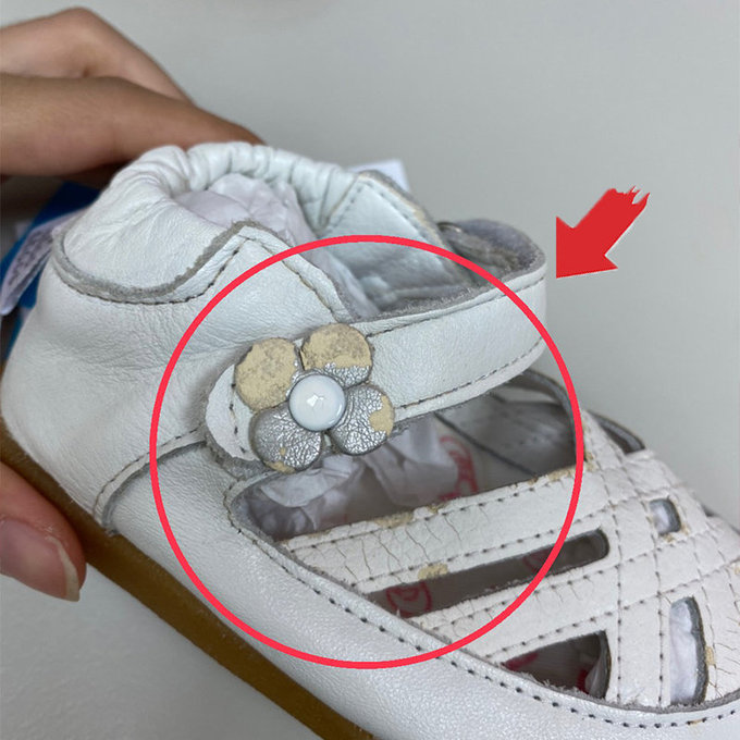 【福利品】英國 shooshoos 安全無毒真皮手工涼鞋/童鞋_純白小花編織涼鞋_102008 (B-55)