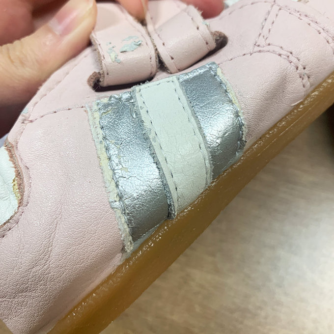 【福利品】英國 shooshoos 健康無毒真皮手工學步鞋/童鞋_粉/銀白條紋童鞋(B-61)