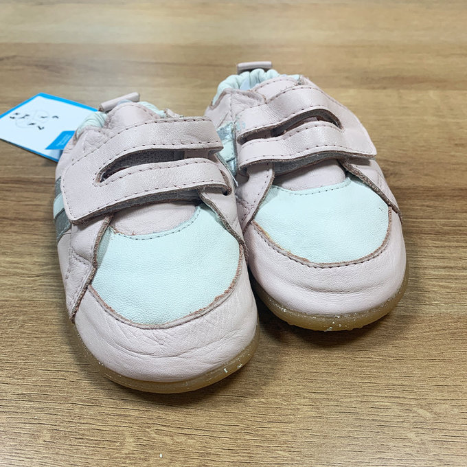【福利品】英國 shooshoos 健康無毒真皮手工學步鞋/童鞋_粉/銀白條紋童鞋(B-61)