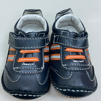 【福利品】美國 Rileyroos 手工真皮無毒學步鞋/嬰兒鞋/寶寶鞋/童鞋_深藍橘運動型鞋 -