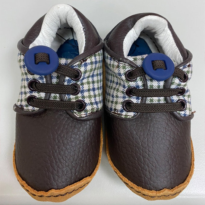 【福利品】美國 Rileyroos 手工真皮無毒學步鞋/童鞋/寶寶鞋/嬰兒鞋_棕色格子(7)