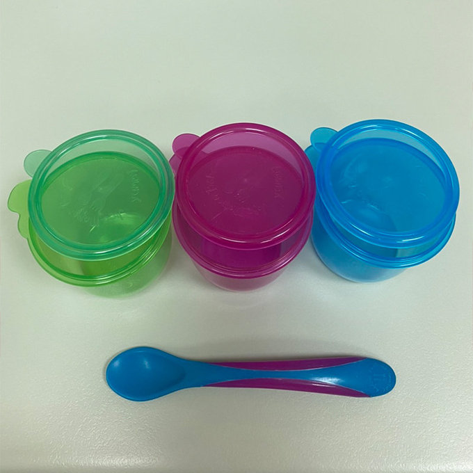 【福利品】英國 JoJo Maman BeBe嬰幼兒副食品外帶盒三入組(搭配一隻小湯匙)_ (JJPWW-01)(x-1)