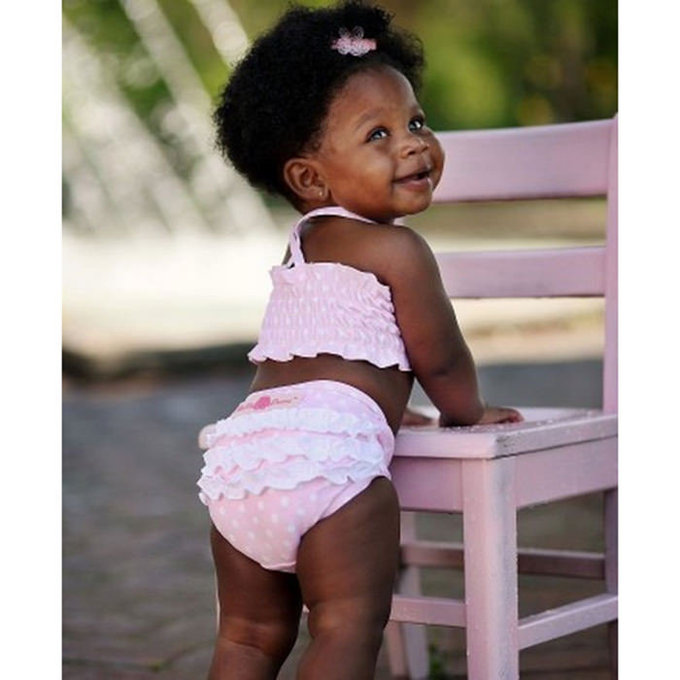 【福利品】美國 RuffleButts 小女童兩截式泳裝_淡粉白點點泳裝(RBSW08-02)(R-4)