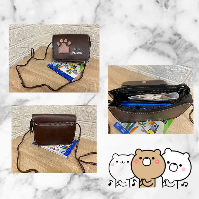 【福利品】韓版時尚單肩包包 側背包 休閒包 小方包－粉粉腳印(5)