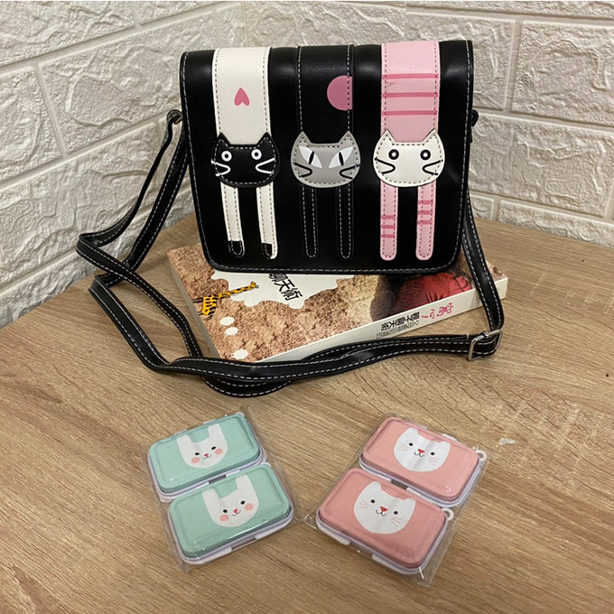 【福利品】韓版時尚單肩包包 側背包 休閒包 小方包－愛心喵喵(7)