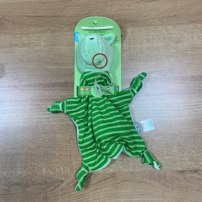 【福利品】美國 green sprouts 小綠芽 寶寶100%有機棉玩偶安撫巾_條紋綠熊_GS201040-3(G-35)