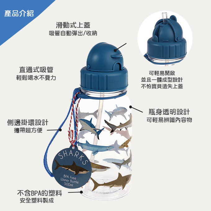 英國 Rex London 兒童 Tritan™ 吸管水瓶_鯊魚(500ml)_RL29504