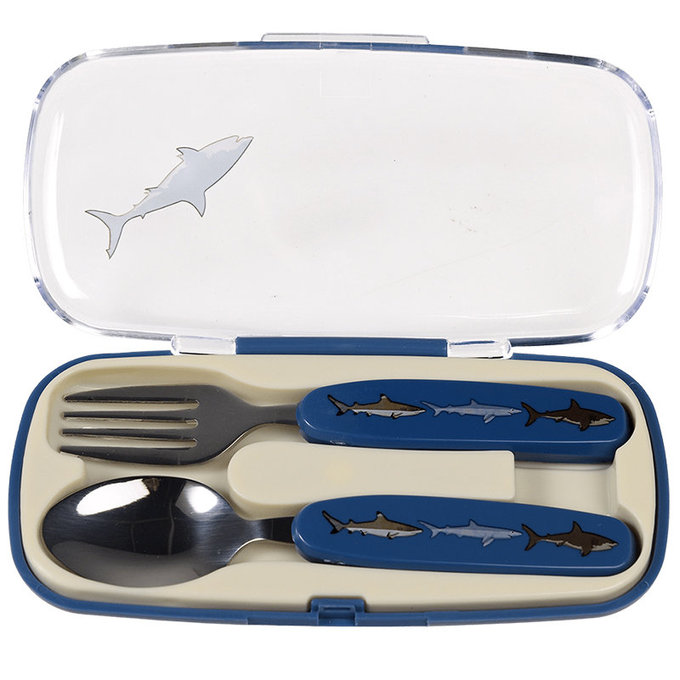英國 Rex London 幼兒/兒童餐具2入組(附收納盒)_鯊魚_RL29567