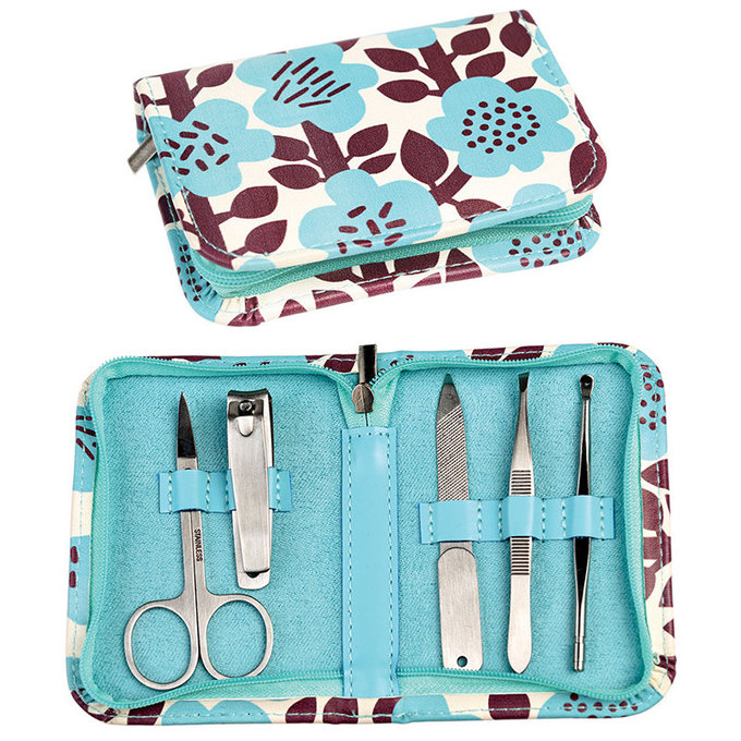 英國 Rex London 修指甲/修容套裝五入工具組_藍花_RL28822