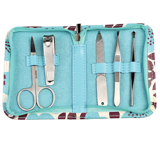 英國 Rex London 修指甲/修容套裝五入工具組_藍花_RL28822