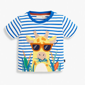 英國 JoJo Maman BeBe 超優質嬰幼兒/兒童100％純棉短袖上衣/T-shirt/動物T_酷炫長頸鹿(JJH1720)-