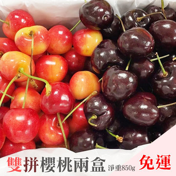 9R紅櫻桃+9.5R白櫻桃雙拼(兩盒)(含箱1公斤/淨重850g)-