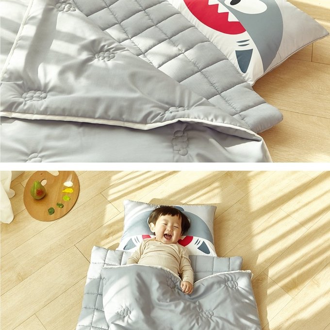 [正韓Hello HiZoo] 純手工製莫代爾防蟎抗菌兒童睡袋(枕頭+睡墊+被子)-天王鯊HH051