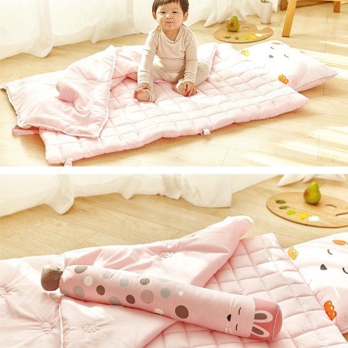 [正韓Hello HiZoo] 純手工製莫代爾防蟎抗菌兒童睡袋(枕頭+睡墊+被子)-粉紅兔HH050