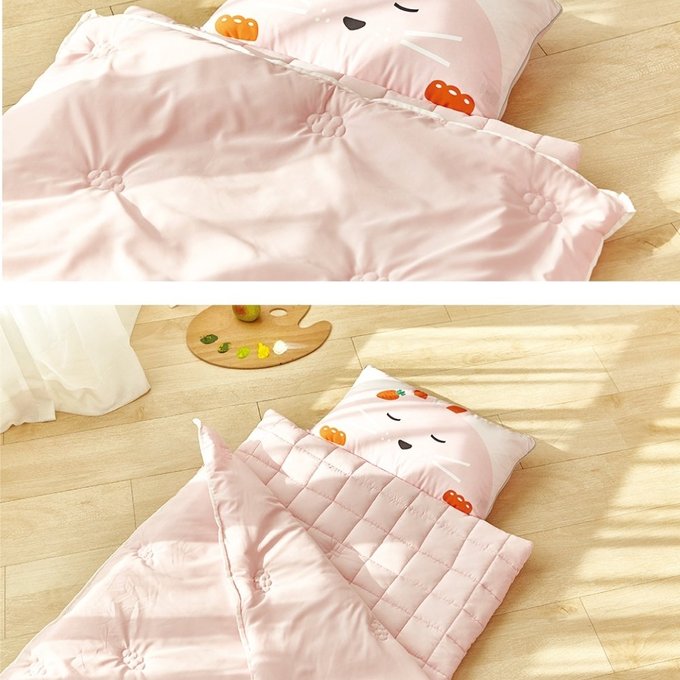 [正韓Hello HiZoo] 純手工製莫代爾防蟎抗菌兒童睡袋(枕頭+睡墊+被子)-粉紅兔HH050