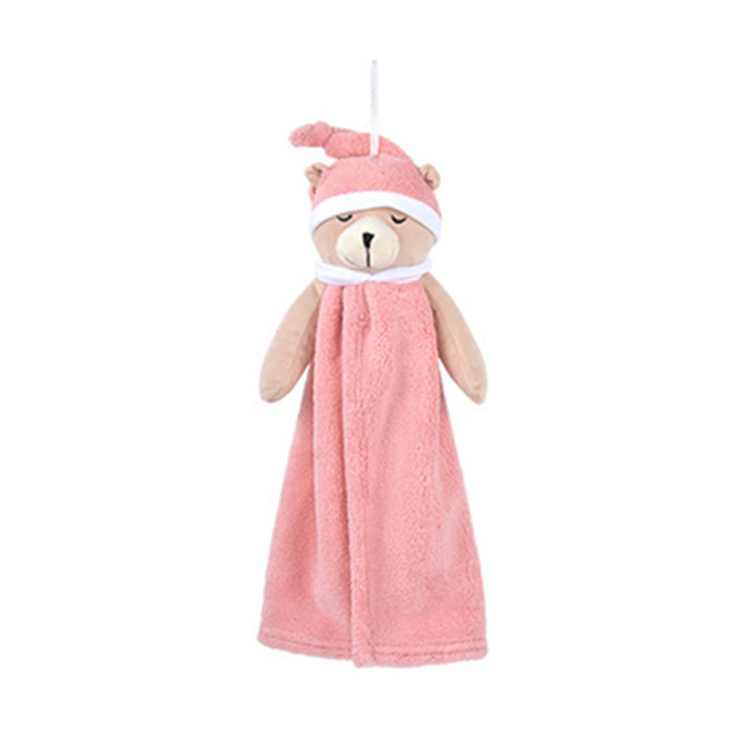 多功能可愛動物珊瑚絨擦手巾/安撫巾_微笑熊_甜美粉_HT-011