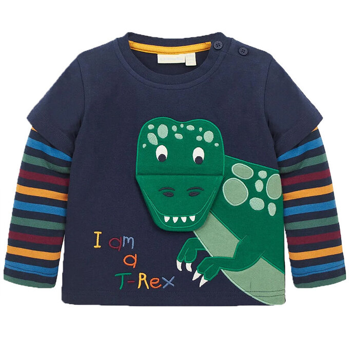 英國 JoJo Maman BeBe 嬰幼兒100%純棉長袖上衣_霸王龍_JJH3661