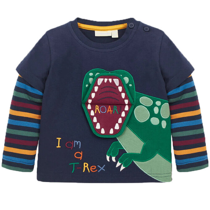 英國 JoJo Maman BeBe 嬰幼兒100%純棉長袖上衣_霸王龍_JJH3661