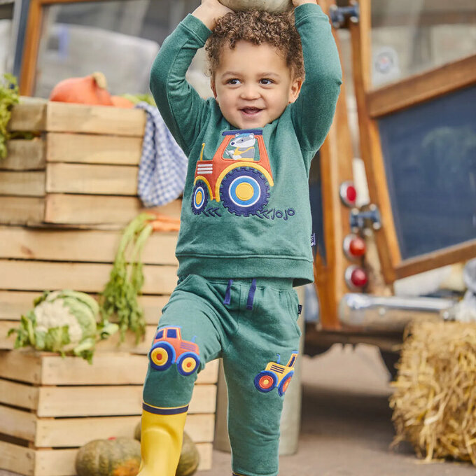 英國 JoJo Maman BeBe 保暖100%純棉長褲_牽引機_JJH3673