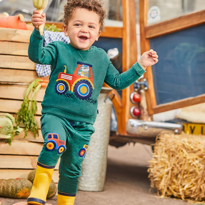 英國 JoJo Maman BeBe 保暖100%純棉長褲_牽引機_JJH3673