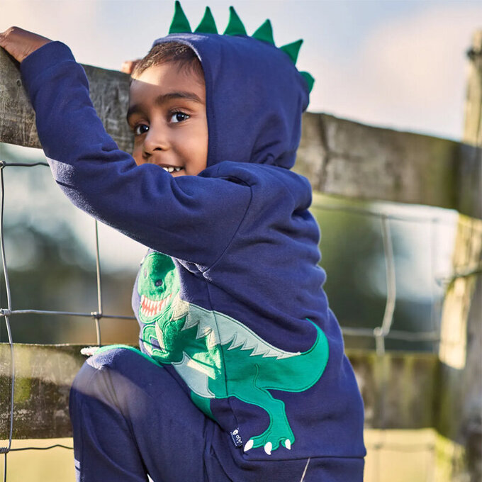 英國 JoJo Maman BeBe 100%純棉保暖連帽外套_帝王暴龍_JJH1838