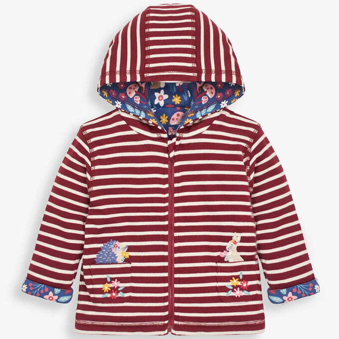 英國 JoJo Maman BeBe 雙面穿100%純棉保暖連帽外套_花卉森林_JJH3384