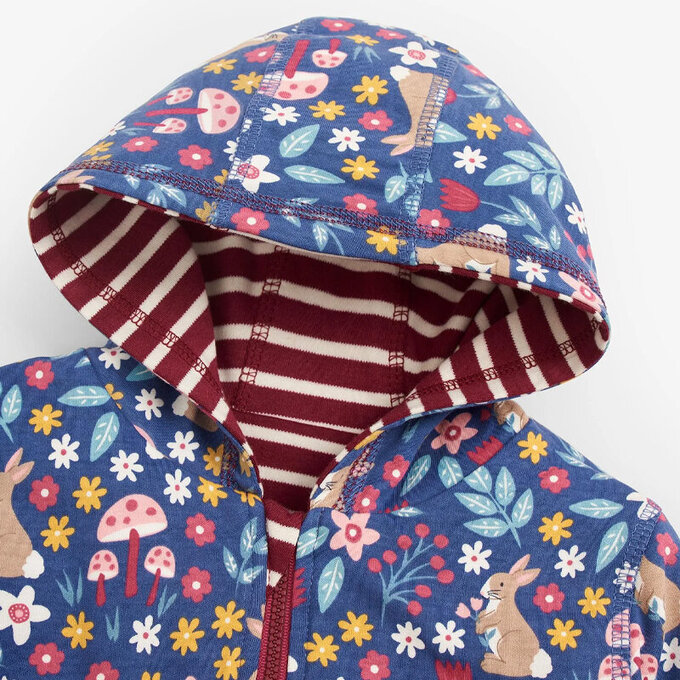 英國 JoJo Maman BeBe 雙面穿100%純棉保暖連帽外套_花卉森林_JJH3384