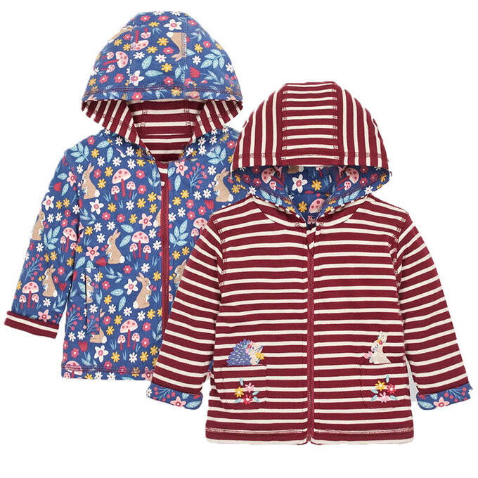 英國 JoJo Maman BeBe 雙面穿100%純棉保暖連帽外套_花卉森林_JJH3384