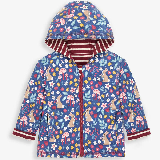 英國 JoJo Maman BeBe 雙面穿100%純棉保暖連帽外套_花卉森林_JJH3384