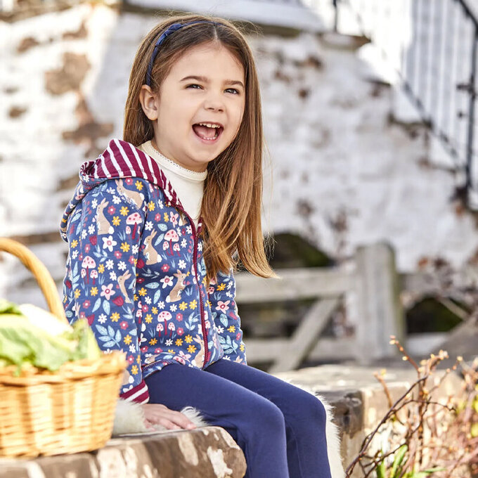 英國 JoJo Maman BeBe 雙面穿100%純棉保暖連帽外套_花卉森林_JJH3384