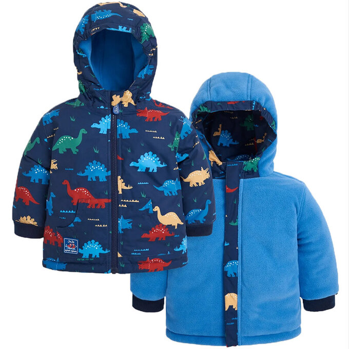 英國 JoJo Maman BeBe 雙面防風/水連帽保暖刷毛外套_恐龍樂園_JJH1807