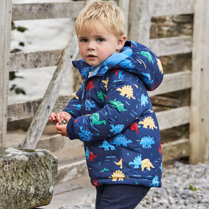 英國 JoJo Maman BeBe 雙面防風/水連帽保暖刷毛外套_恐龍樂園_JJH1807