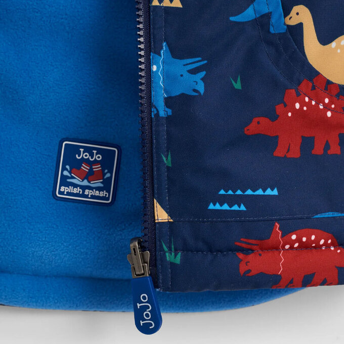 英國 JoJo Maman BeBe 雙面防風/水連帽保暖刷毛外套_恐龍樂園_JJH1807