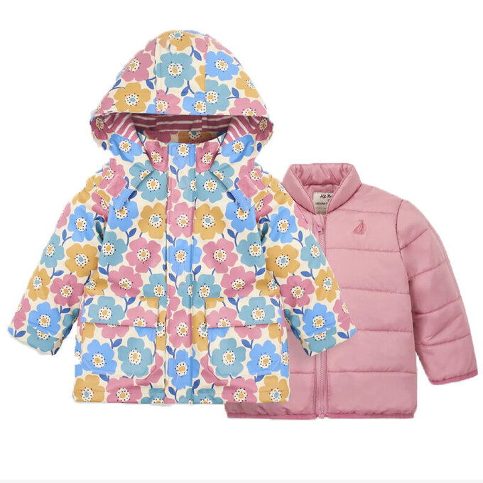 英國 JoJo Maman BeBe 三合一多功能防水保暖外套_粉彩花卉_JJH3254