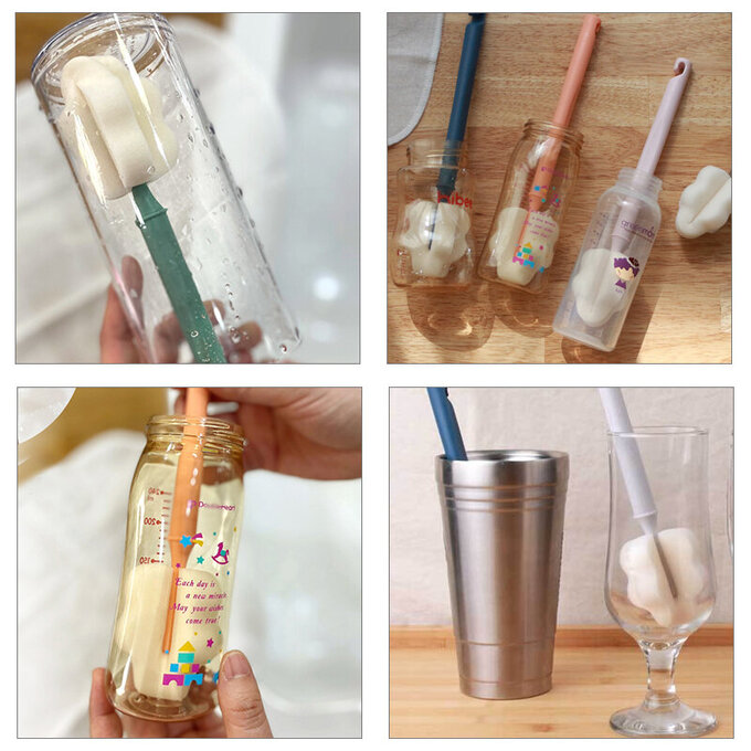 【5入組】正韓 hibee 極柔細水壺/杯子/保溫瓶/奶瓶 萬用海綿刷_雲朵款_暖色系 HFB003W