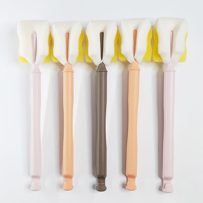 【5入組】正韓 hibee 極柔細水壺/杯子/保溫瓶/奶瓶 萬用海綿刷_棉花糖款_暖色系 HFB004W