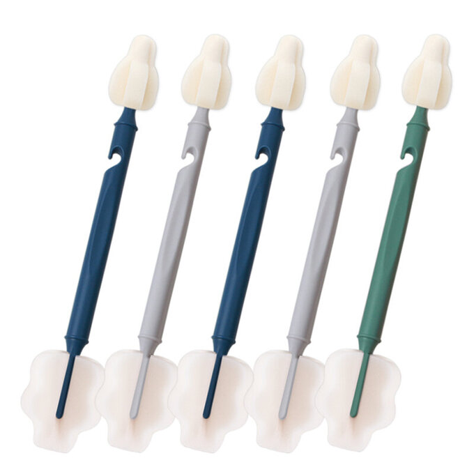 【5入組】正韓 hibee 極柔細水壺/杯子/保溫瓶/奶瓶 雙面萬用海綿刷_雙頭雲朵海綿刷+海綿隙縫刷_冷色系 HFB005C