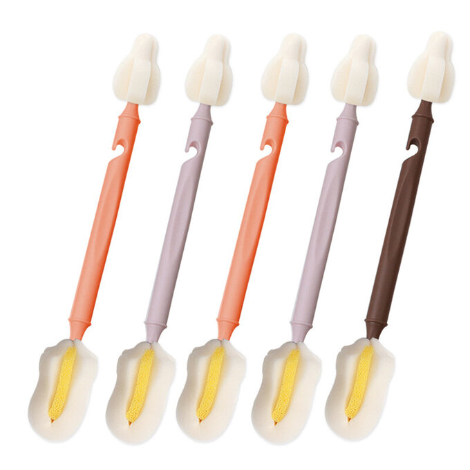 【5入組】正韓 hibee 極柔細水壺/杯子/保溫瓶/奶瓶 雙面萬用海綿刷_雙頭棉花糖海綿刷+海綿隙縫刷_暖色系 HFB006W