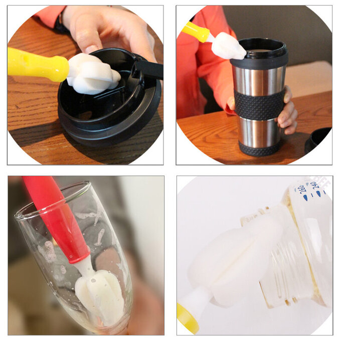 正韓 hibee 各類杯蓋/杯子/水壺縫隙/奶嘴/奶瓶 海綿萬用刷+吸管刷3入組 (薄荷綠+甜苺粉) HFB007PG