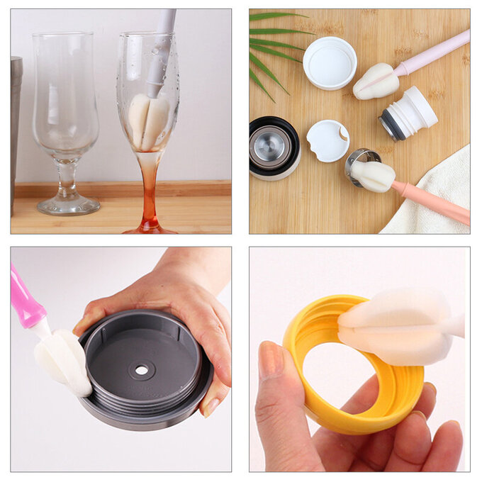 正韓 hibee 各類杯蓋/杯子/水壺縫隙/奶嘴/奶瓶 海綿萬用刷+吸管刷3入組 (櫻花粉+天空藍) HFB007PB