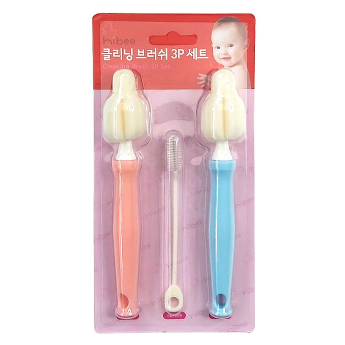 正韓 hibee 各類杯蓋/杯子/水壺縫隙/奶嘴/奶瓶 海綿萬用刷+吸管刷3入組 (櫻花粉+天空藍) HFB007PB