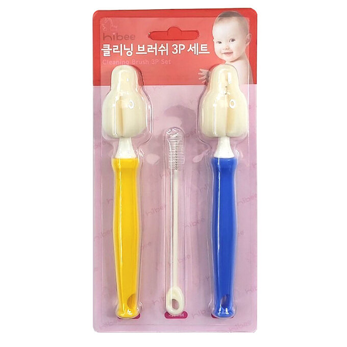 正韓 hibee 各類杯蓋/杯子/水壺/奶嘴/奶瓶 海綿萬用刷+吸管刷3入組 (海洋藍+星星黃) HFB007BY