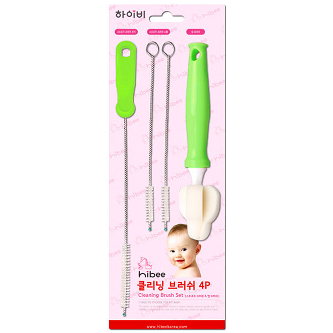 正韓 hibee  各類杯蓋/杯子/水壺/奶嘴/奶瓶 海綿隙縫刷+波霸吸管刷+吸管刷4入(薄荷綠) HFB007G