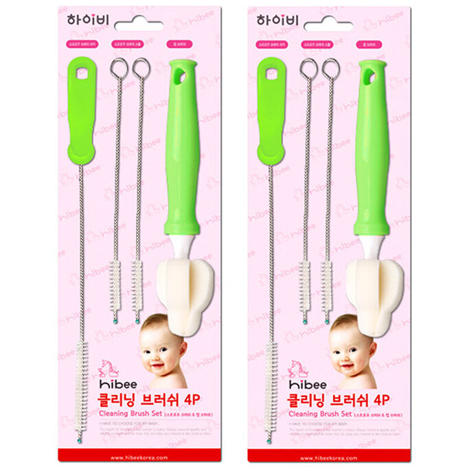 正韓 hibee  各類杯蓋/杯子/水壺/奶嘴/奶瓶 海綿隙縫刷+波霸吸管刷+吸管刷4入(薄荷綠) HFB007G2 (兩套)