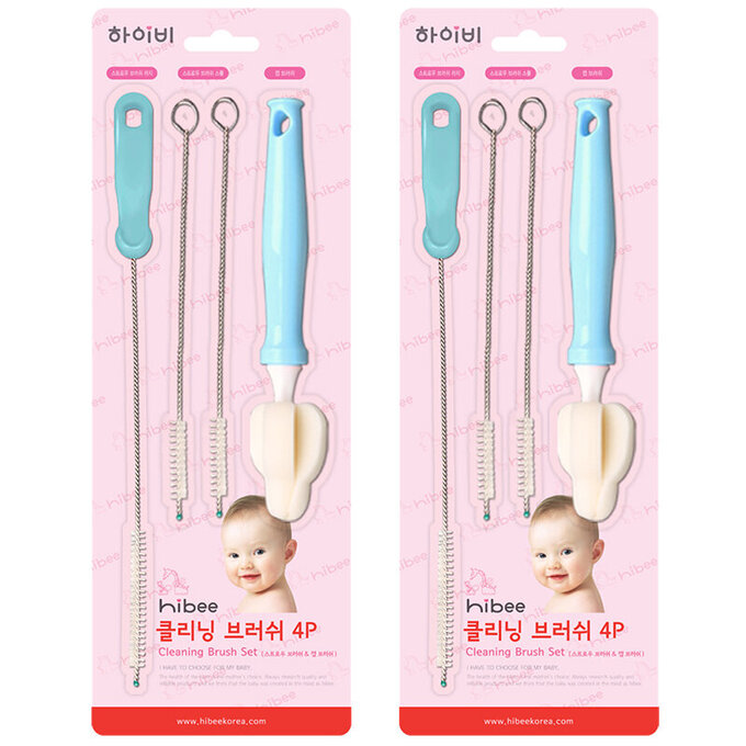 正韓 hibee  各類杯蓋/杯子/水壺/奶嘴/奶瓶 海綿隙縫刷+波霸吸管刷+吸管刷4入(天空藍) HFB007S2 (兩套)