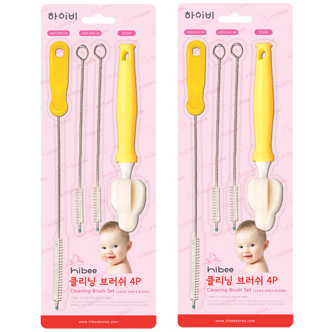 正韓 hibee  各類杯蓋/杯子/水壺/奶嘴/奶瓶 海綿隙縫刷+波霸吸管刷+吸管刷4入(星星黃) HFB007Y2 (兩套)