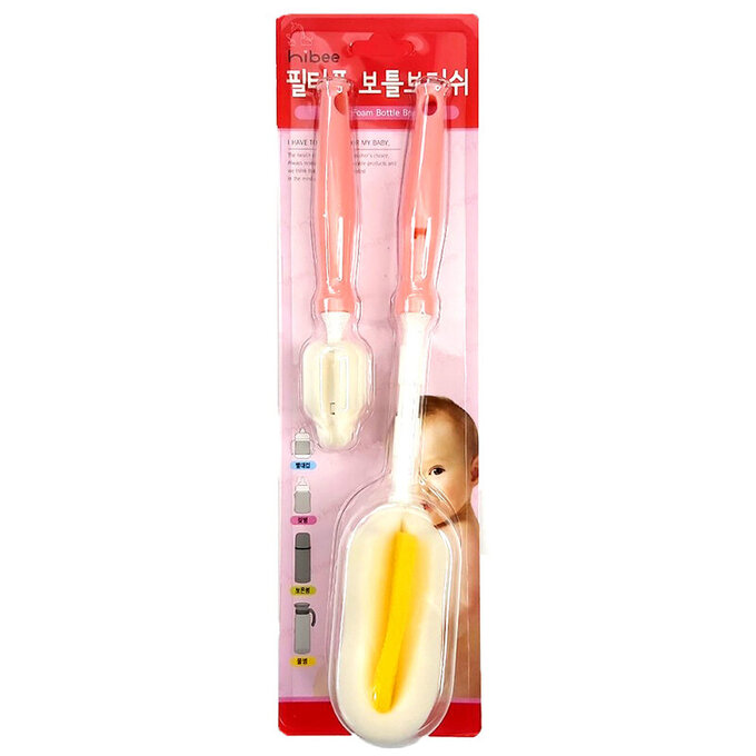 正韓 hibee 極柔細水瓶/水壺/保溫瓶/奶瓶 萬用海綿刷+海綿隙縫刷(櫻花粉) HFB009P